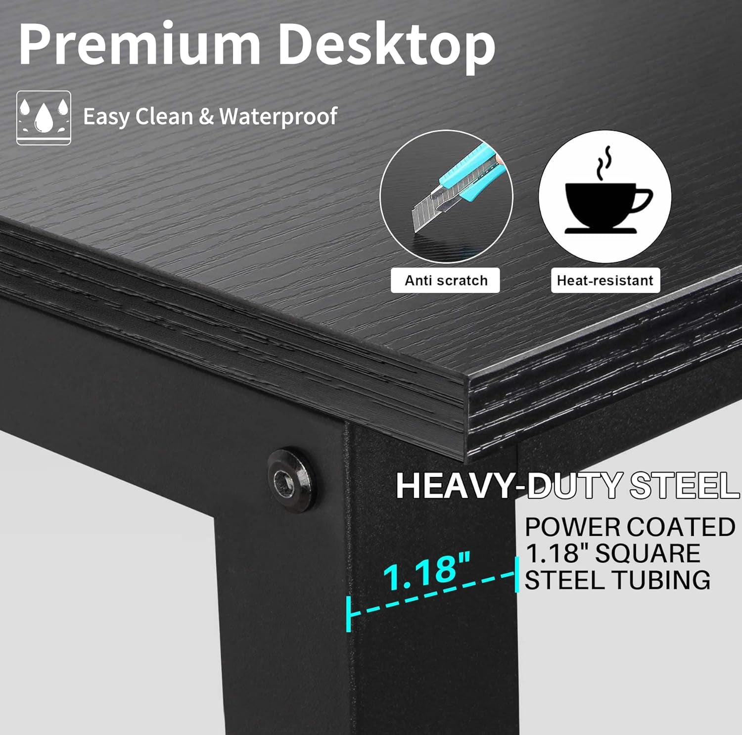 Computer Desk with Hutch and Bookshelves, Large Leg Room 47 Inch Width Black Desk with Space Saving Storage Shelves for Home Office,Study, Work, Easy Assemble