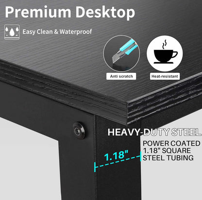 Computer Desk with Hutch and Bookshelves, Large Leg Room 47 Inch Width Black Desk with Space Saving Storage Shelves for Home Office,Study, Work, Easy Assemble