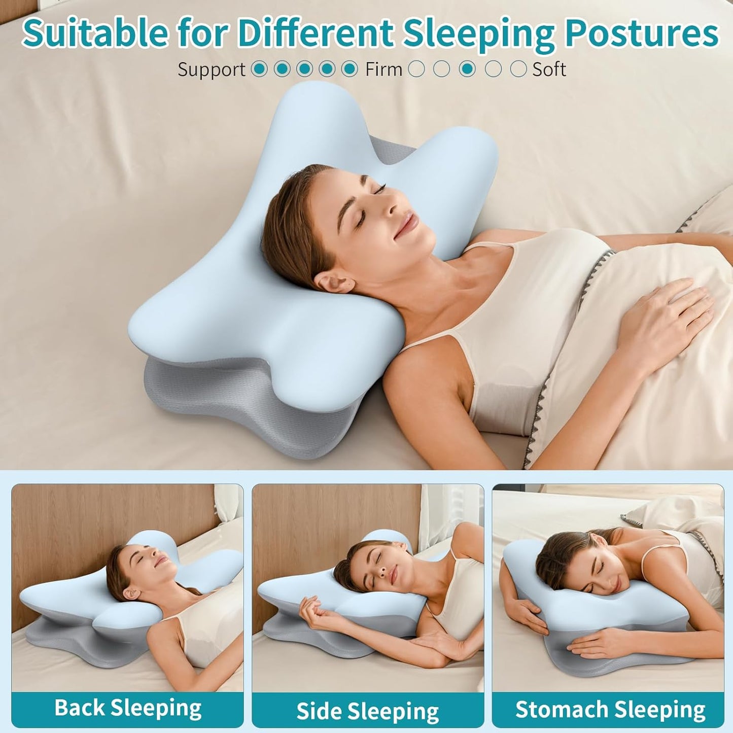 Cervical Neck Pillow for Pain Relief - Ergonomic Side Sleeper Pillow for Neck Support, Cooling Memory Foam Pillows for Sleeping, Contour Pillow Orthopedic Bed Pillow for Back Stomach Sleepers