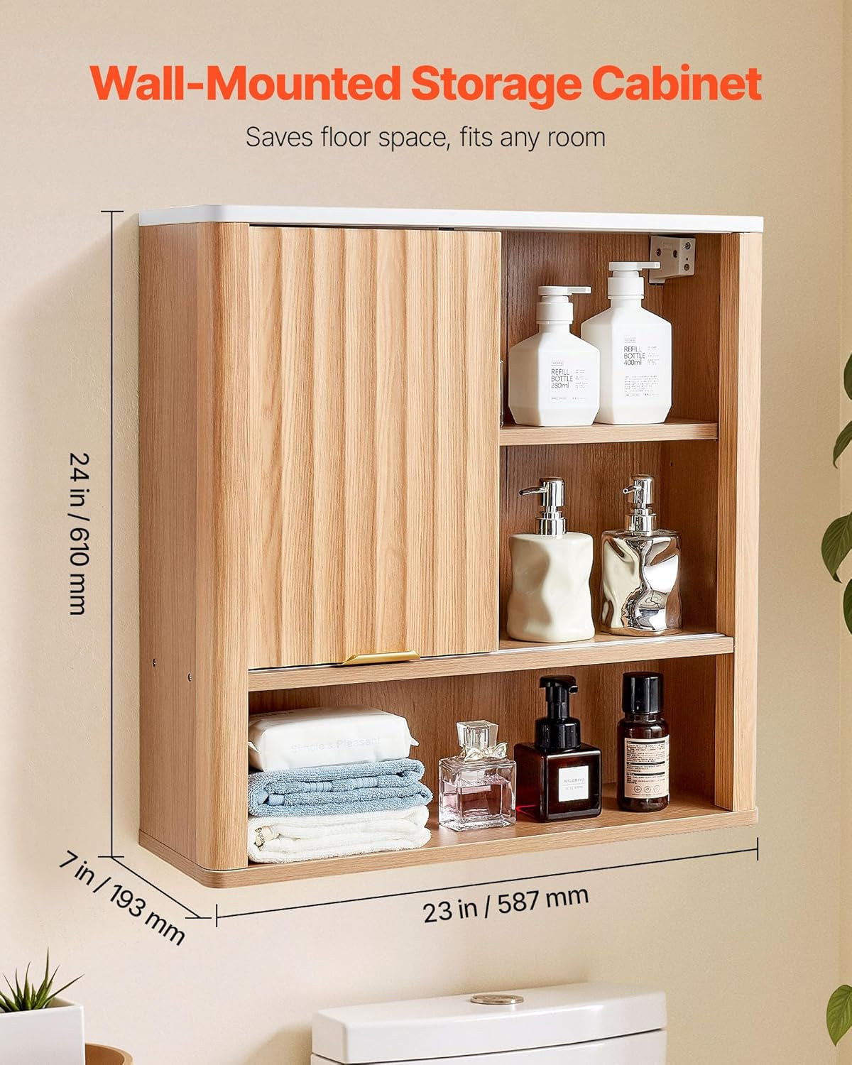 Bathroom Wall Cabinet, with Door and Adjustable Shelf, over the Toilet Storage Medicine Cabinet Wall Mounted, Hanging Organizer with Shelves and Open Partition for Laundry Room Kitchen Restroom
