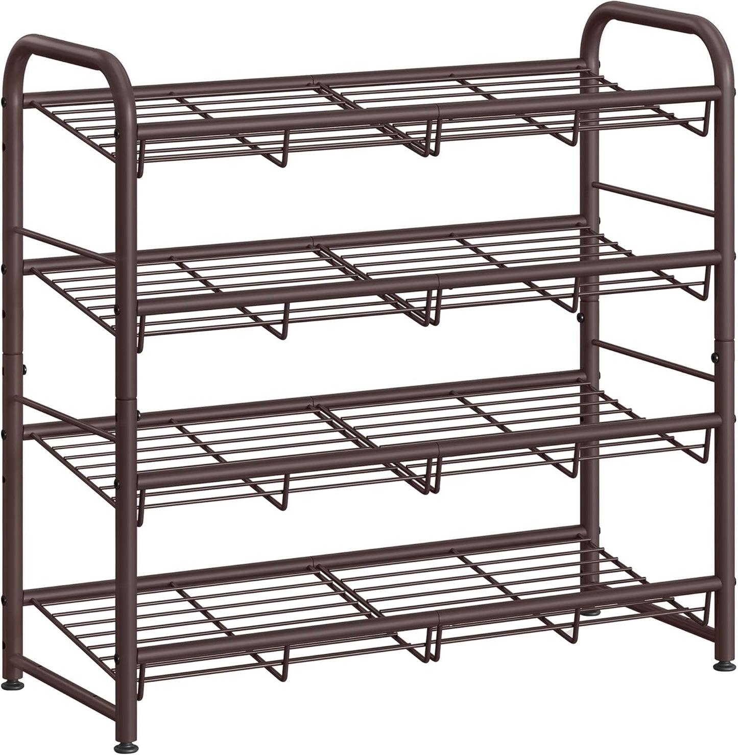 Stackable Shoe Rack, 4 Tier Metal Shoes Rack Storage Shelf, Holds up to 20 Pairs Shoes, Adjustable Slanted Shelves Tower Organizer for Closet Entryway Small Spaces, Bronze