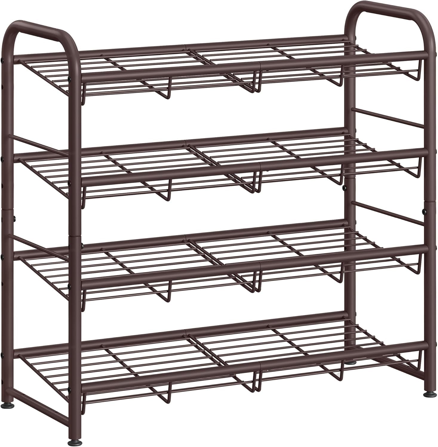 Stackable Shoe Rack, 4 Tier Metal Shoes Rack Storage Shelf, Holds up to 20 Pairs Shoes, Adjustable Slanted Shelves Tower Organizer for Closet Entryway Small Spaces, Bronze