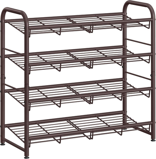 Stackable Shoe Rack, 4 Tier Metal Shoes Rack Storage Shelf, Holds up to 20 Pairs Shoes, Adjustable Slanted Shelves Tower Organizer for Closet Entryway Small Spaces, Bronze