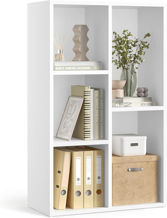 Bookcase, Bookshelf with 5 Compartments, Freestanding Shelves and Cube Organizer, Display Shelf for Small Spaces, for Living Room, Bedroom, and Home Office, White ULBC25WT