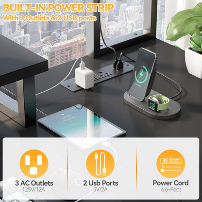 Small L Shaped Gaming Desk with LED Lights & Power Outlets, Reversible L-Shaped Computer Desk with Monitor Stand & Storage Shelf, Corner Desks Home Office Desk with Storage Bag, Black