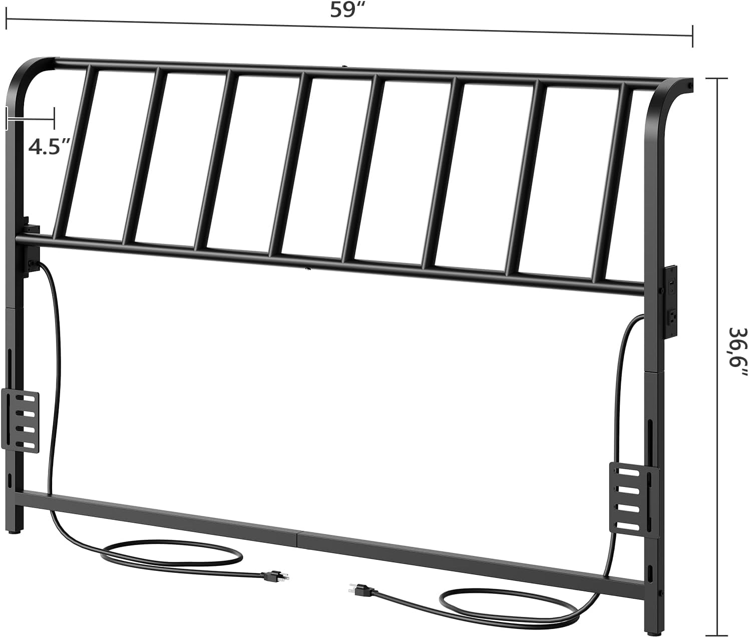 Queen Size Headboard Only, Metal Headboard with 2 Power Strips, 95 Degrees Reclining Backrest with Bed Frame Adapters, Easy Assembly, Black