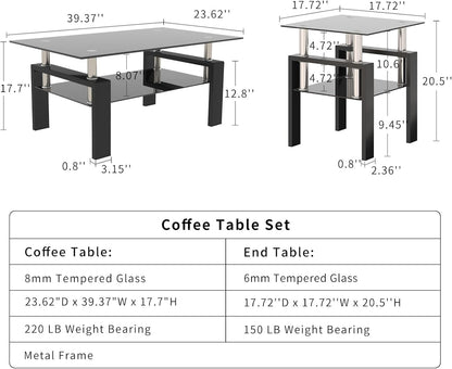 Black Glass End Tables, Small Glass Top End Table, Black Side Table, Square Shape, Tempered Glass Top, Metal Frame, for Living Room Bedroom (1Pcs End Table)