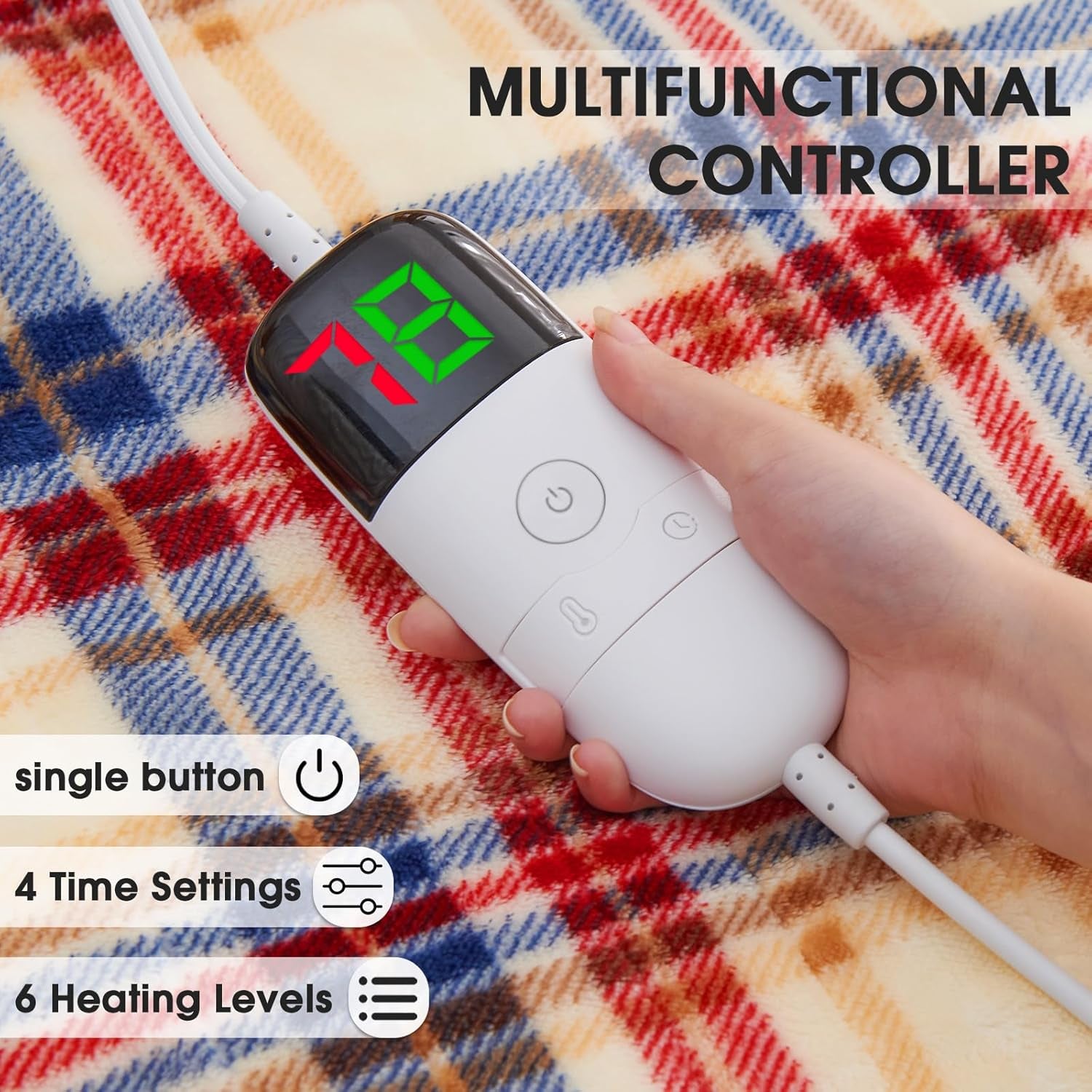 Heated Blanket Electric Throw, 50X60, Heating Throw with 10 Heating Levels & 8 Hours Auto Off, Plaid Checkered Sherpa Blanket Warmer for Adults, Farmhouse Home Decor for Couch Bed Office Gifts for Mom