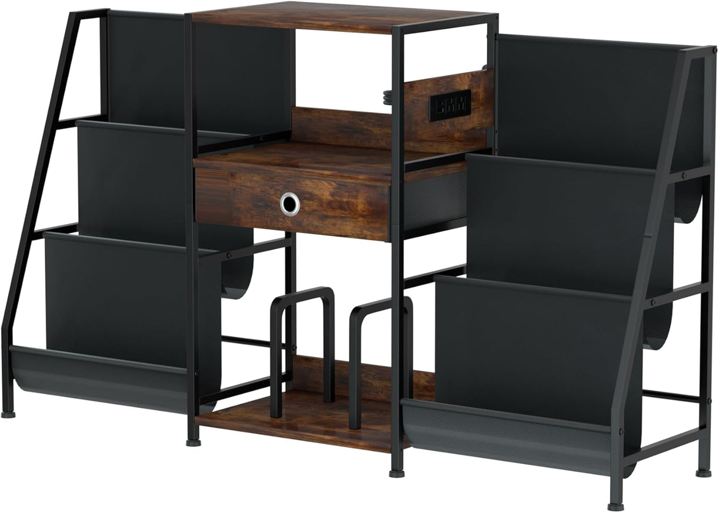 Record Player Stand, Turntable Stand W/Drawer, Oxford Cloth Vinyl Storage, 8 Adjustable Foot Pads for Stability, Record Player Table End Table for Living Room Bedroom Stereo