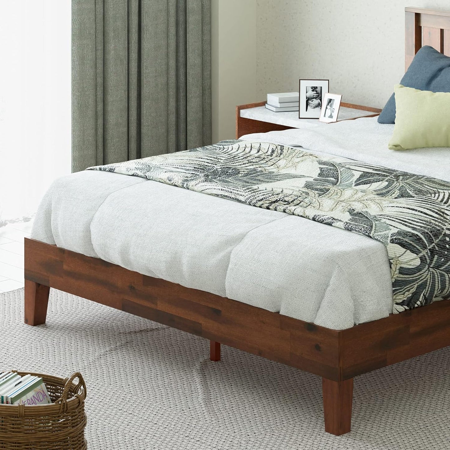 Vivek Deluxe Wood Platform Bed Frame with Headboard, Wood Slat Support, No Box Spring Needed, Easy Assembly, Queen