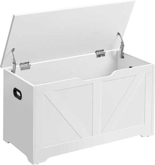 Storage Chest, Storage Trunk with 2 Safety Hinges, Storage Bench, Shoe Bench, Farmhouse Style, 15.7 X 31.5 X 18.1 Inches, for Entryway, Bedroom, Living Room, Cloud White ULSB062T14