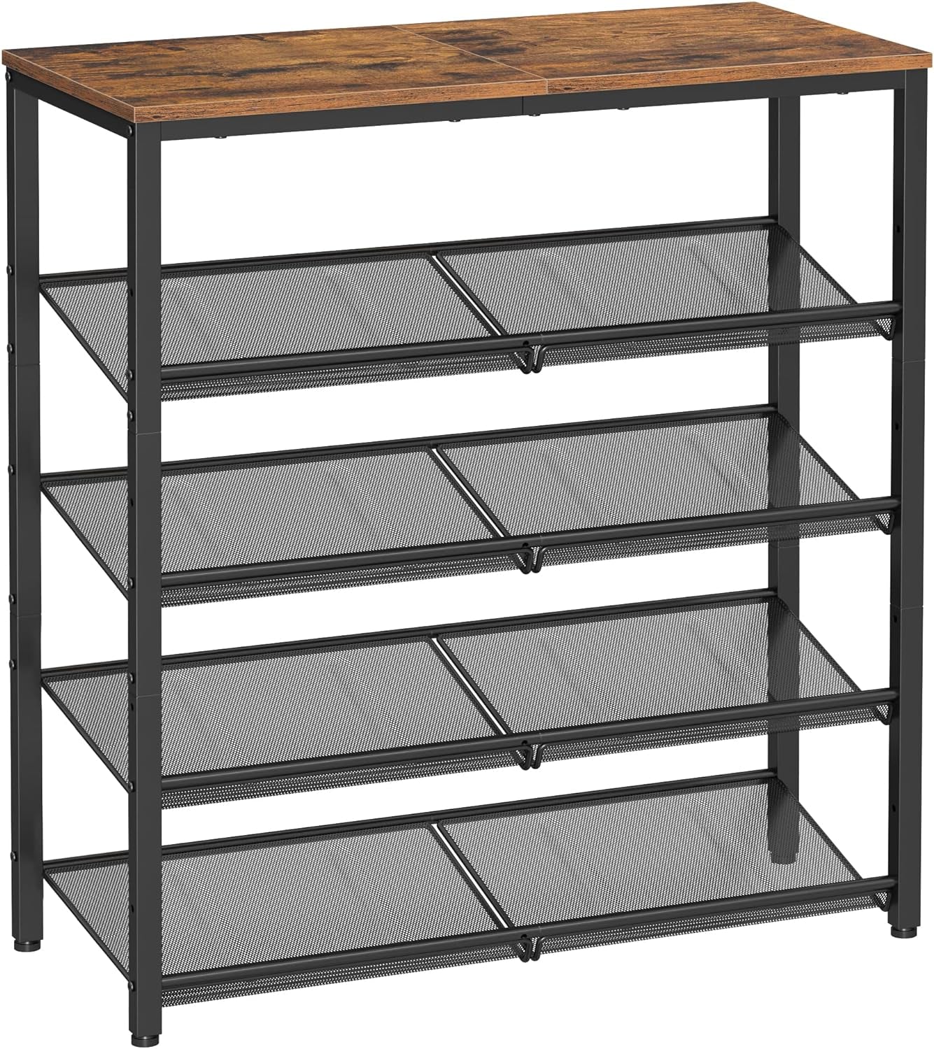 Shoe Rack for Entryway, 5-Tier Shoe Rack Organizer with Storage Shelves and Spacious Top, Freestanding, Adjustable, Industrial, Charcoal Grey and Metallic Silver ULBS038E22