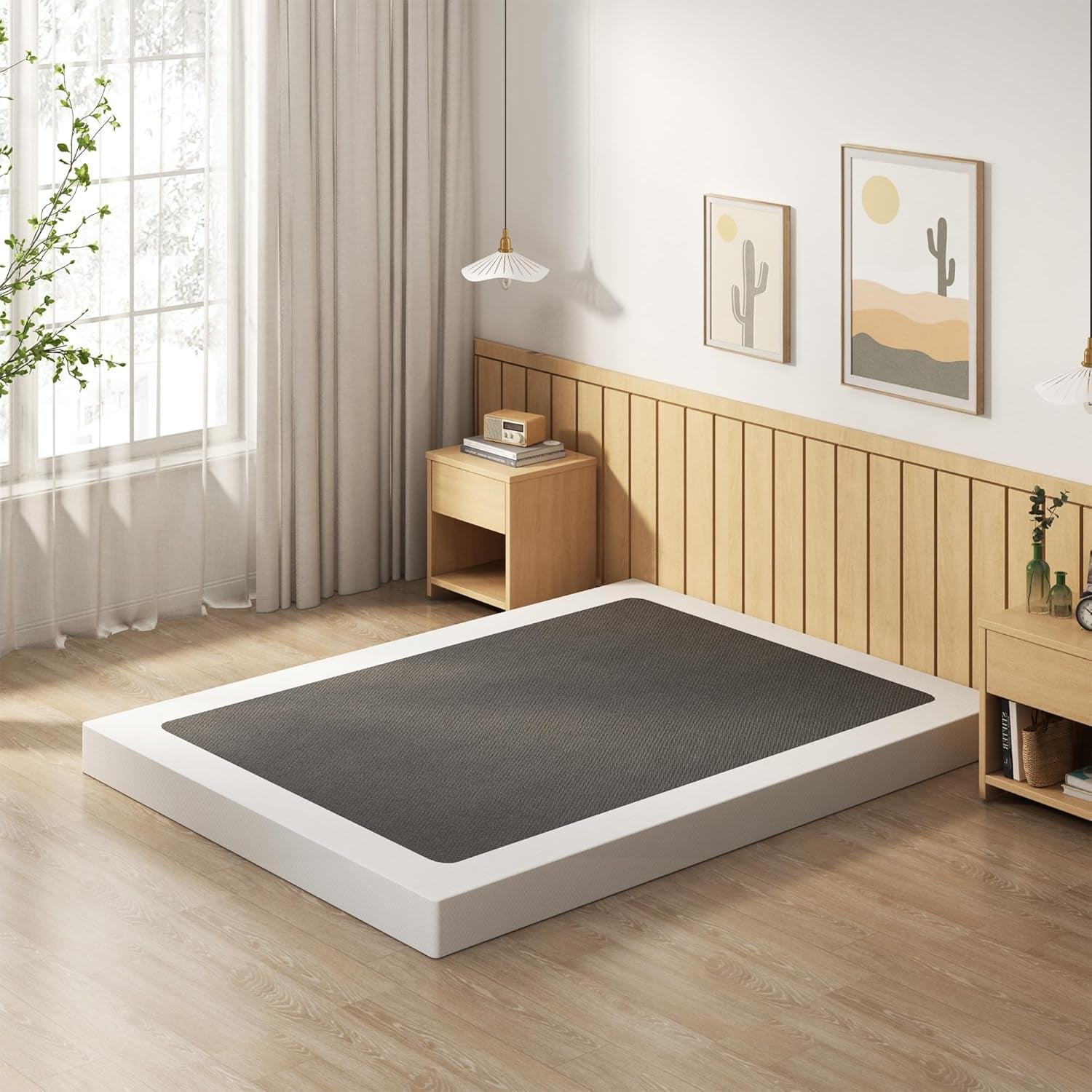 5 Inch Box Spring Queen Size Bed Base, Heavy Duty Metal Queen Mattress Foundation with Fabric Cover, Easy Assembly