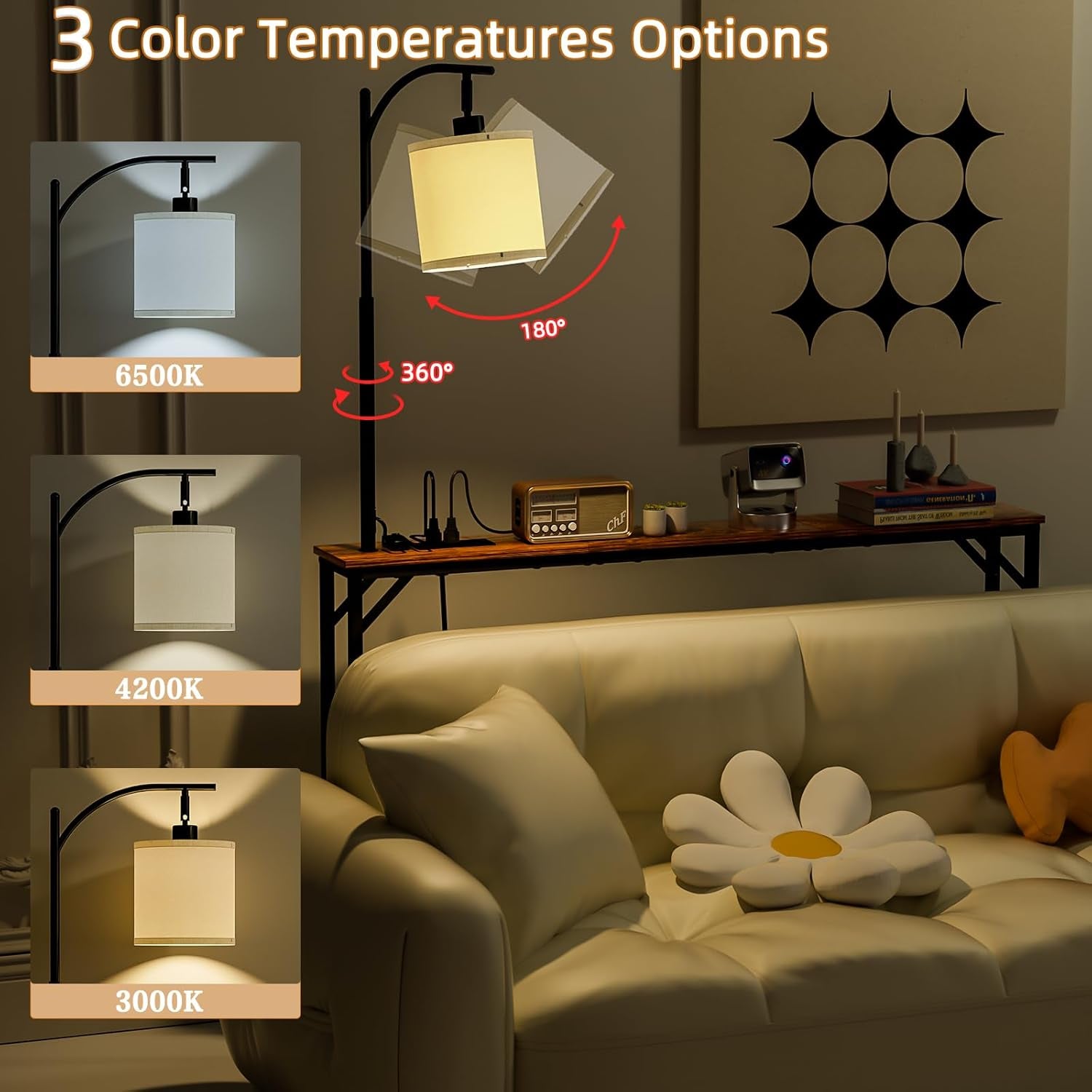 Skinny Console Table with Outlet, Narrow Sofa Table with 3-Color Light, behind Couch Table with 3 Color Temperatures Led Bulb for Living Room, Bedroom, Entryway, Hallway