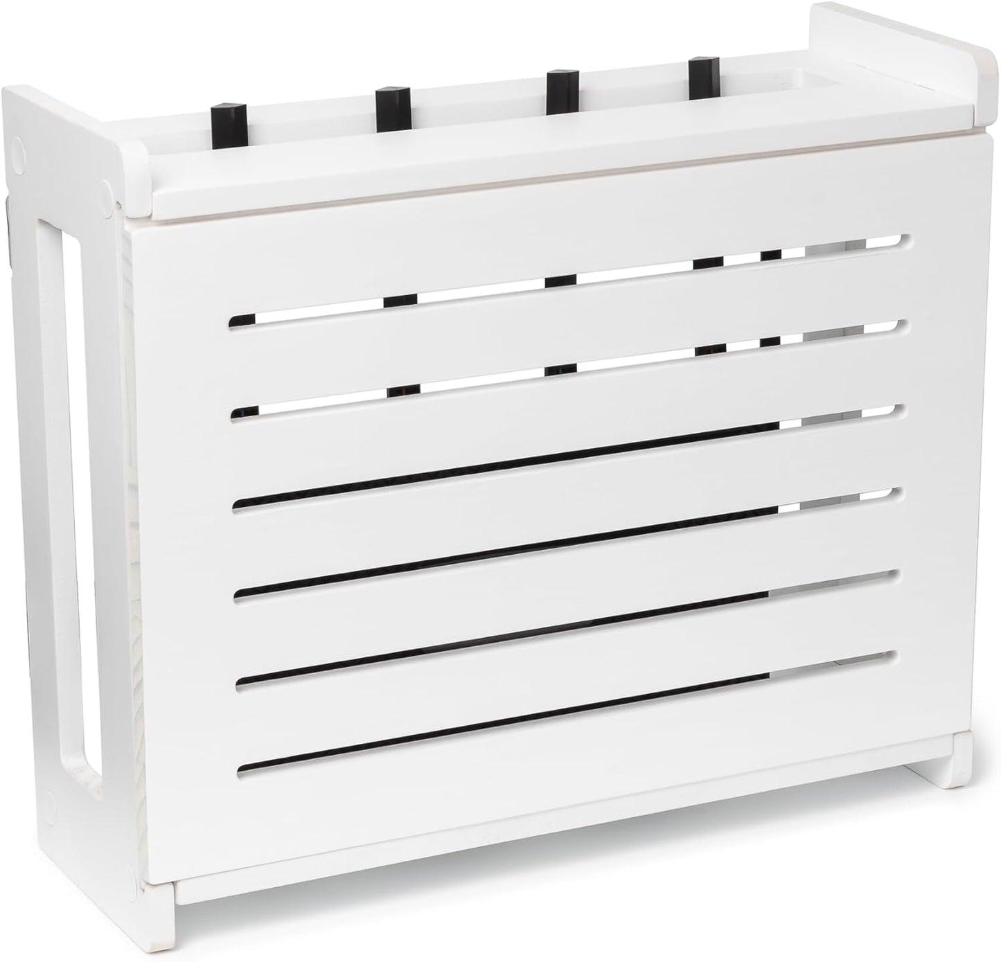 Wooden Wifi Router Storage Box - Standard Wall Mountable Decorative Modem Shelf Hider Cover with Cable Management System - Rustic Home Organization Solution for Most Routers up to 11" Tall - White