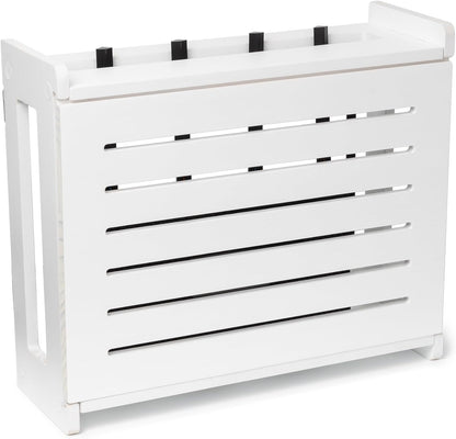 Wooden Wifi Router Storage Box - Standard Wall Mountable Decorative Modem Shelf Hider Cover with Cable Management System - Rustic Home Organization Solution for Most Routers up to 11" Tall - White
