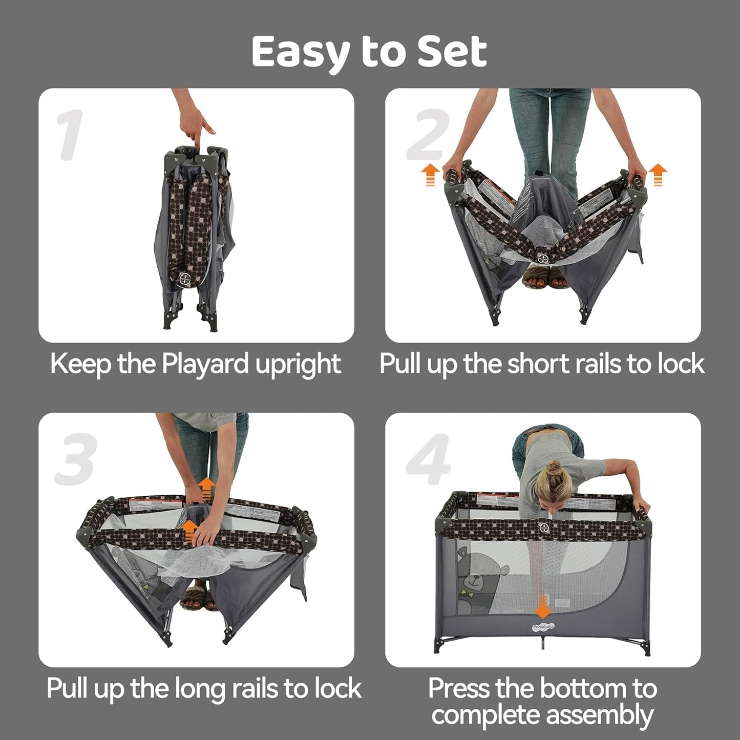 Portable Crib Baby Playpen with Mattress and Carry Bag Grey