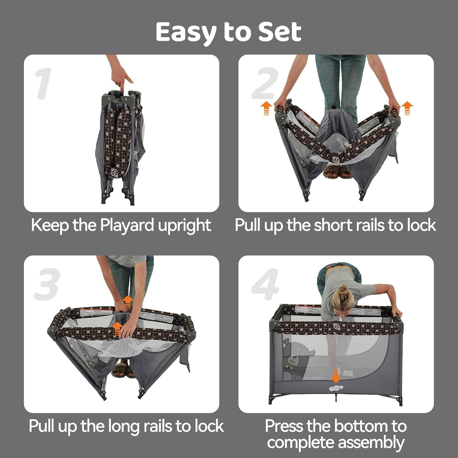 Portable Crib Baby Playpen with Mattress and Carry Bag Grey