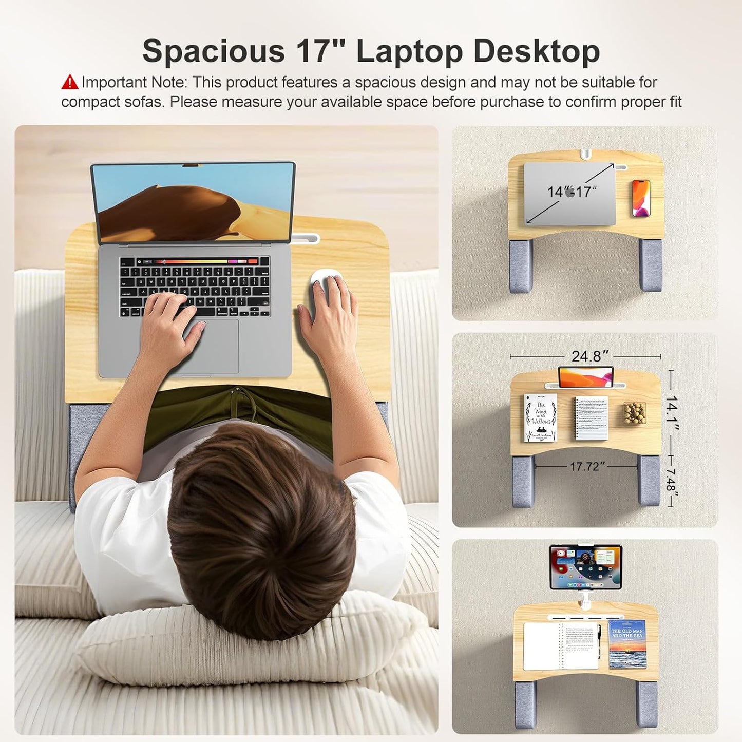 Lap Desk for Adults with Arm Rests,Ergonomic Laptop Pillow Stand for Bed,Couch,Floor,Large Table for Long Hours Work,Eating,Gaming,Reading and Writing,Lap Laptop Desk for College Dorm Room