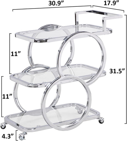 Home Bar Serving Carts 3 Tier Kitchen Carts on Wheels Mobile Bar Carts for Home Kitchen Dining Room Living Room Party, Chrome
