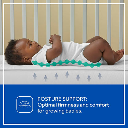 Posture Perfect Breathable Crib Mattress, GREENGUARD Gold Certified, Made in USA, 2 Stage Hybrid Memory Foam & 150 Premium Coils, Toddler Bed Fit, Safety & Quality Tested, 52X28"