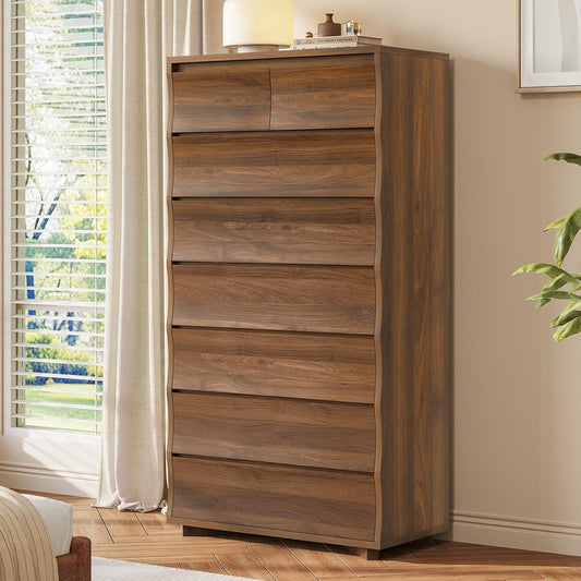 Tall Dresser for Bedroom, 61.1" Tall Dresser with 8 Drawers, Wood Dressers & Chests of Drawers, Accent Upright Drawer Organizers for Closet, Hallway