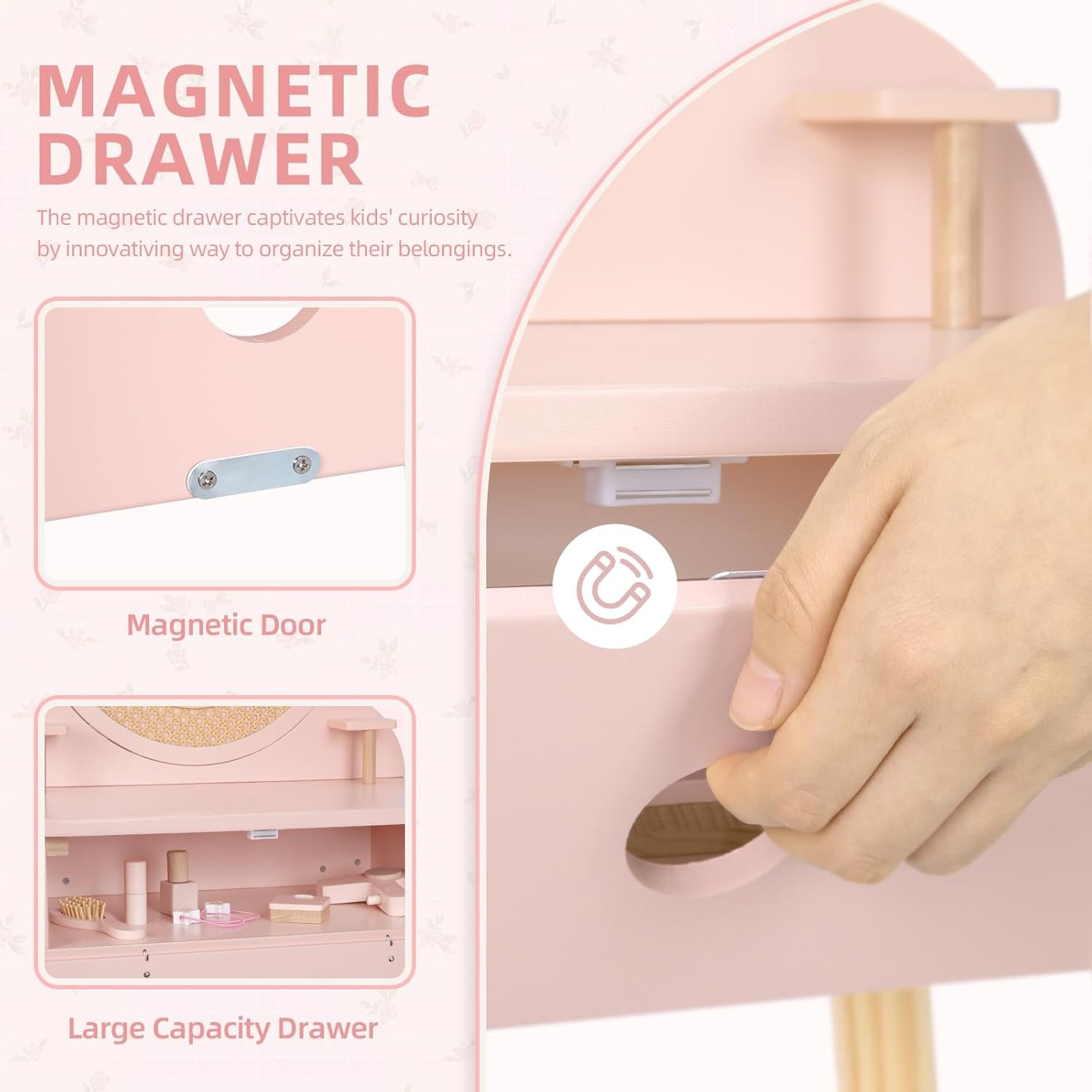 Kids Vanity Table and Chair Set, Pink Girls Vanity with 11 Pcs Accessories, Enough for Real and Pretend Makeup, Toddler Vanity for 3 Year Old and up as Ideal Gift