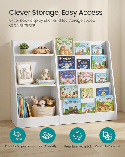 Book and Toy Storage Organizer, 5-Tier Montessori Kids Bookshelf and Toy Storage Shelf, for Children'S Room, Reading Nook, 11.8 X 40.8 X 31.5 Inches, Cloud White UGKR077WZ01
