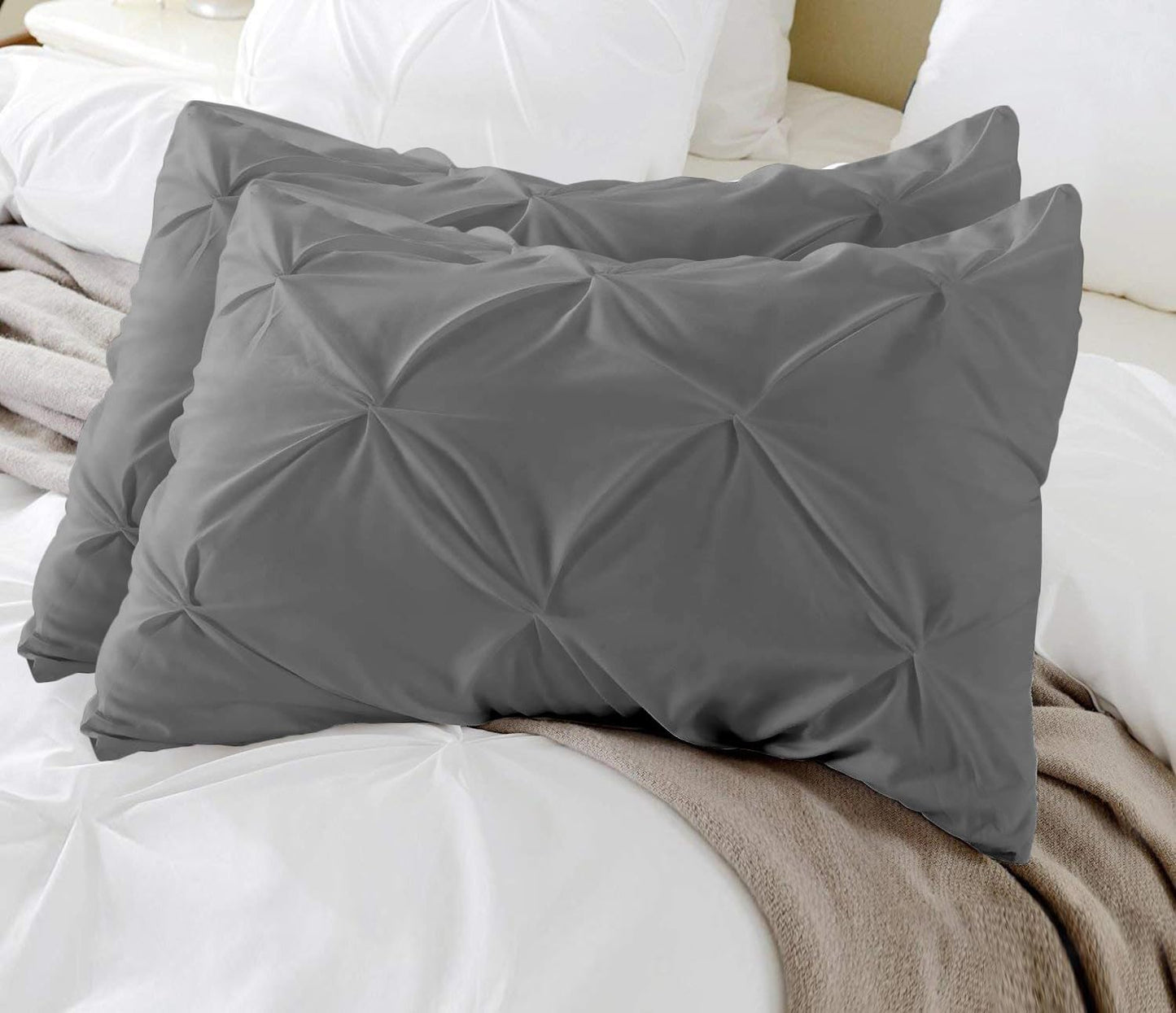 King Pillow Shams Set of 2 Pinch Pleated Dark Grey Pillow Shams King Size 20X36 Pillow Covers 100% Egyptian Cotton 600 TC Soft Skin Friendly Cushion Cover Cases Pinch Decorative Pillow Shams for Bed