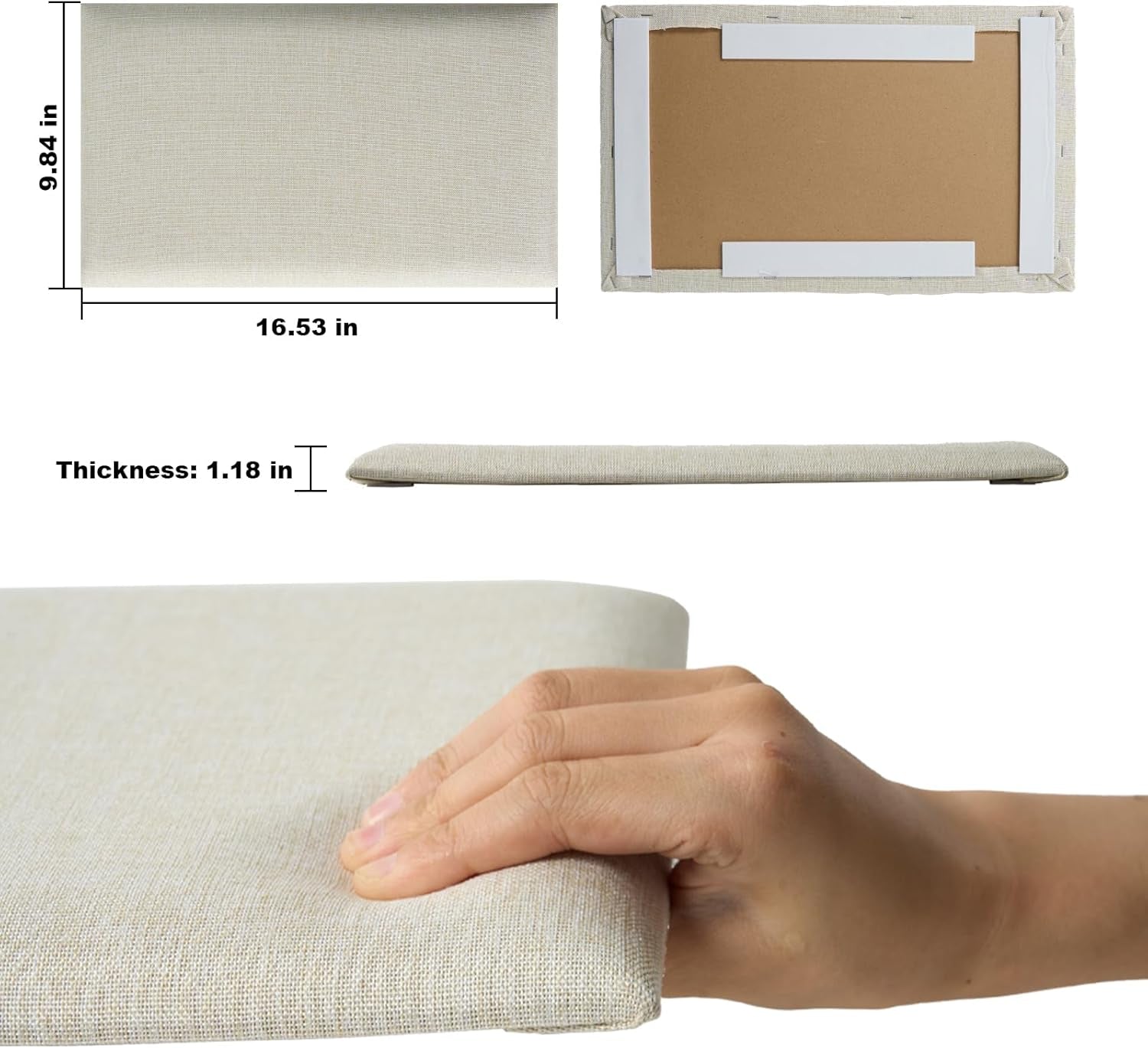 4 Piece Linen Fabric Peel and Stick Headboard, Upholstered Wall Mounted Headboard for Twin, 3D Anti-Collision Soundproof Self-Adhesive Wall Panel for Bedroom 16.53" X 9.84"