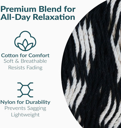 Sunnydaze Handwoven XXL Thick Cord Mayan Double Hammock for outside - 625-Pound Capacity Heavy-Duty Outdoor Hammock - Black/Natural