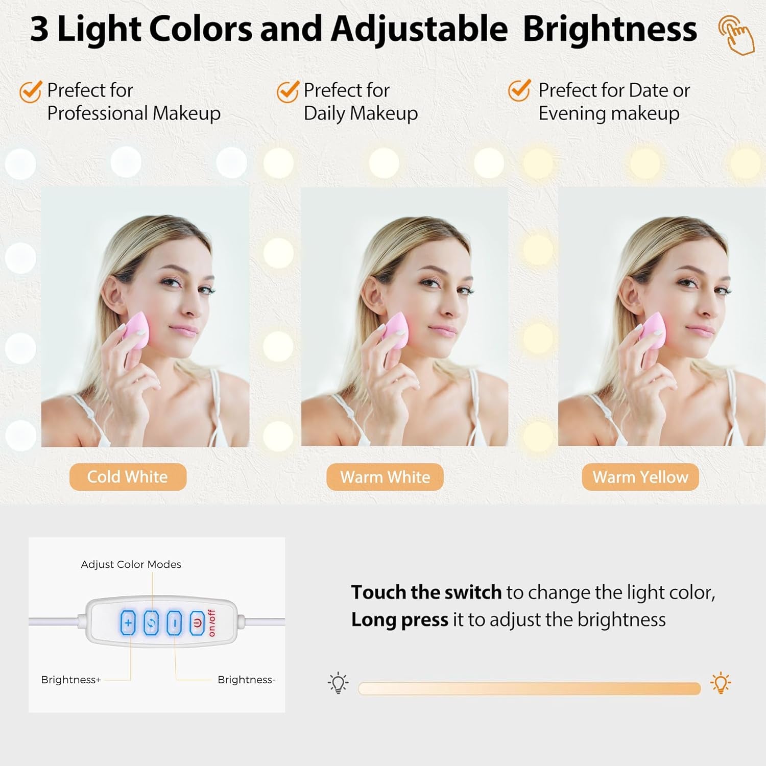 49.2" Large Vanity Desk with Mirror and Lights White Makeup Vanity Desk with Glass Top and Power Outlet 8 Drawers Nightstand 5 Hooks Vanity Table with Stool for Bedroom Women Girls UBDT88W