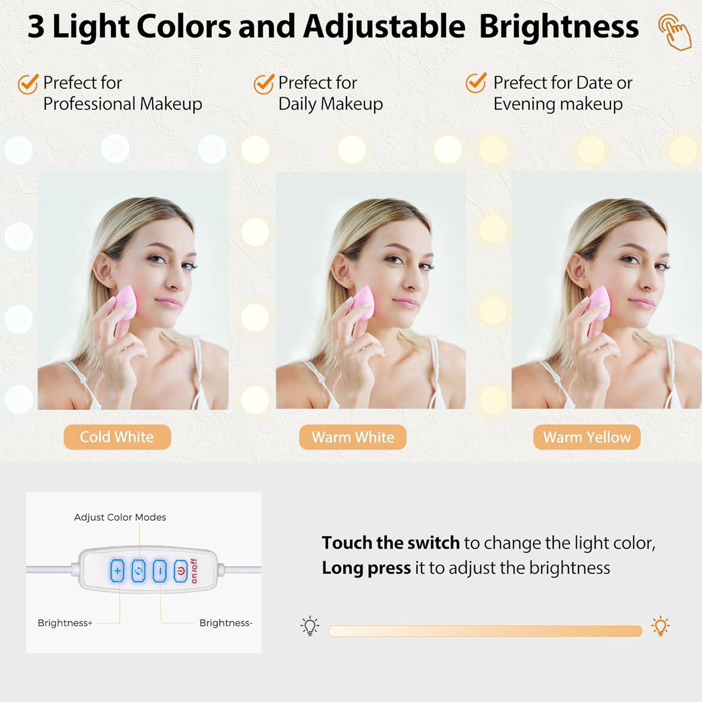 Large Vanity Desk with Lighted Mirror White Makeup Vanity Set with Glass Top & Power Outlet & 7 Drawers Storage 3 Color Lighting Modes Dressing Table with Stool for Bedroom Women Girl UBDT83W