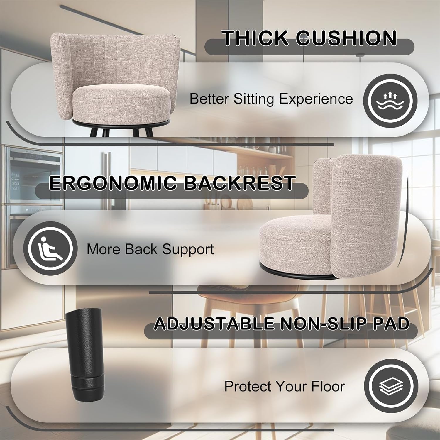 Bar Stools Set of 4, 27" Tufted Modern Counter Height Bar Stools, Upholstered Barstools with Back & Footrest Metal Legs, Stools for Kitchen Island, Counter, Cafes, Dining Room (Beige)