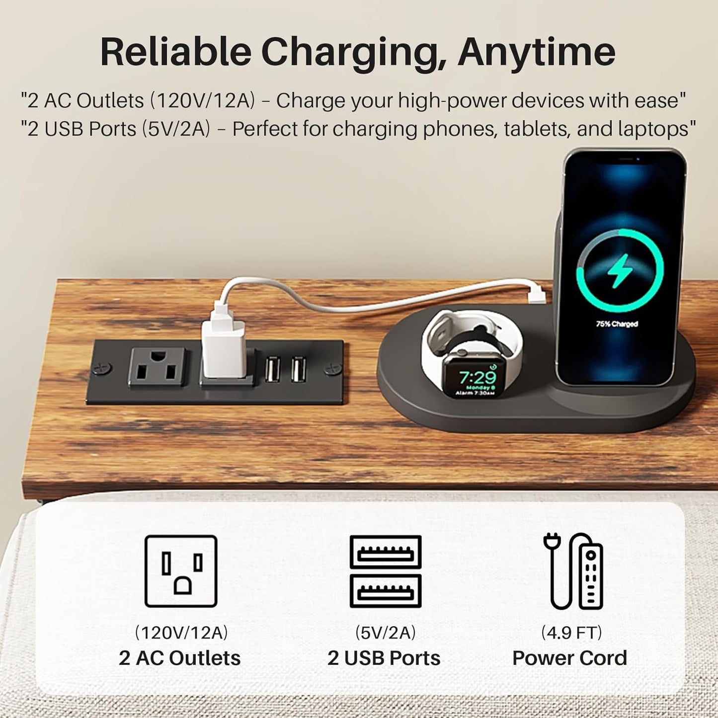 2-Pack Narrow Console Table with Adjustable Height (25"-33") & 2 Power Outlets, Skinny behind Couch Table, 78.8" Long X 5.9" Wide Sofa Side Table for Living Room, Rustic Brown | 2-Pack, behind Sofa Couch