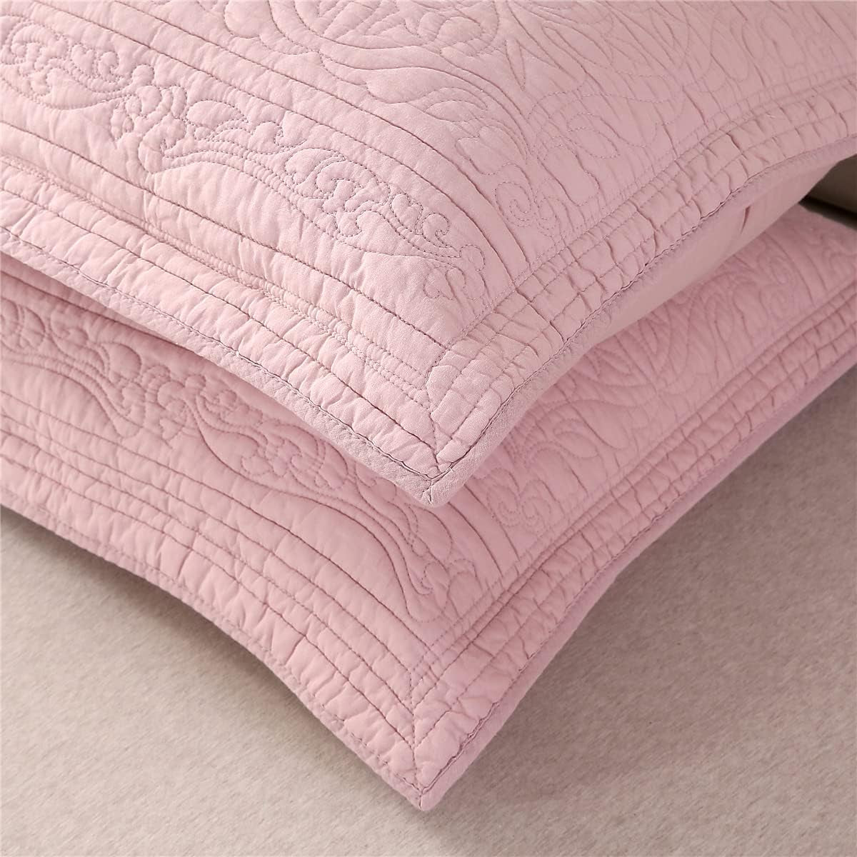 100% Cotton Quilted Pillow Sham Floral Printed Pillow Cover (Standard, Dusty Pink)