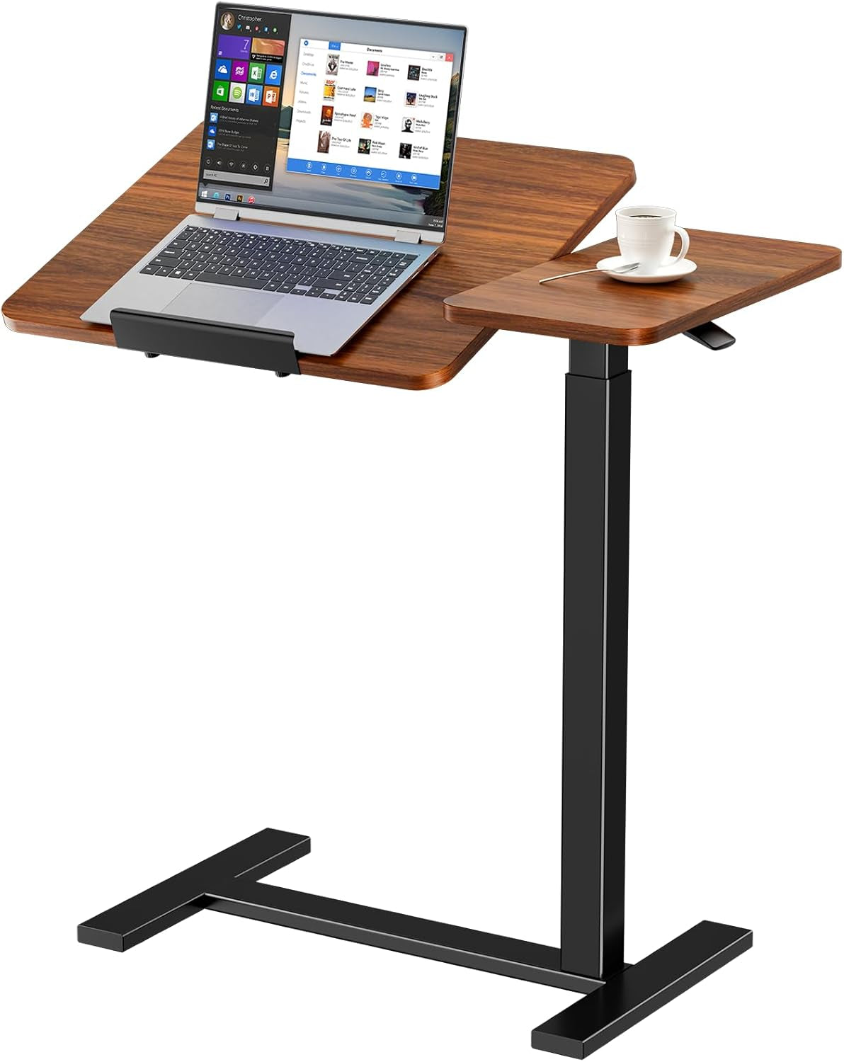 Small Standing Desk Rolling Table Adjustable Height, Laptop Mobile Stand with Wheels, Portable Computer Workstation with Tiltable Desktop for Teacher Classroom Home Office, Brown