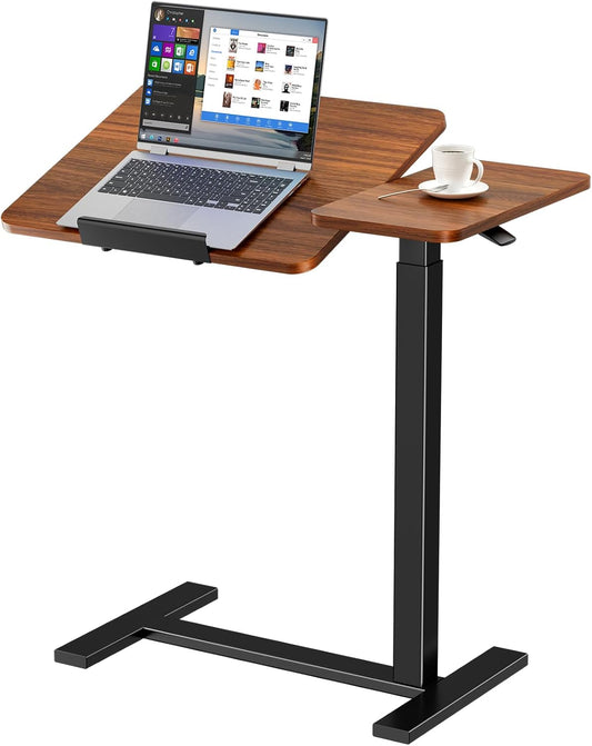 Small Standing Desk Rolling Table Adjustable Height, Laptop Mobile Stand with Wheels, Portable Computer Workstation with Tiltable Desktop for Teacher Classroom Home Office, Brown
