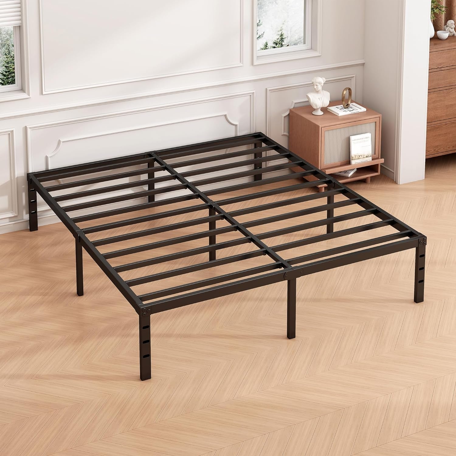 18 Inch Full Bed Frame - Sturdy Metal Platform Full Size, No Box Spring Needed, Heavy Duty, Easy Assembly, Strong Bearing Capacity, under Bed Storage, Black