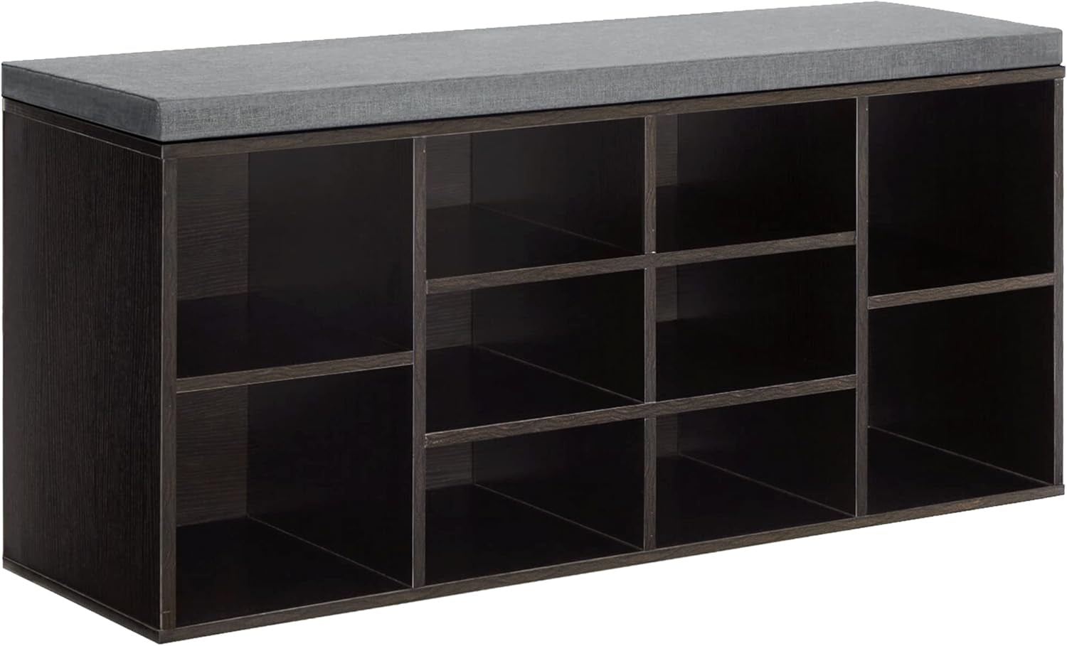 Shoe Bench - 10 Compartment Shoe Organizer with 3-Tier Rack & Adjustable Shelves for Living Room, Entryway, Hallway, Bedroom (Black)
