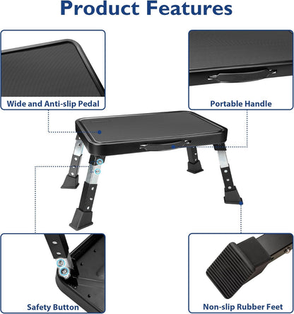 Folding Step Stool, 3-Level Adjustable Metal Step Stool with Anti-Slip Pedal and Locking Legs, 330Lbs Heavy Duty Folding Foot Stool, Portable Stepping Stool for Kids, Kitchen, Home, Office
