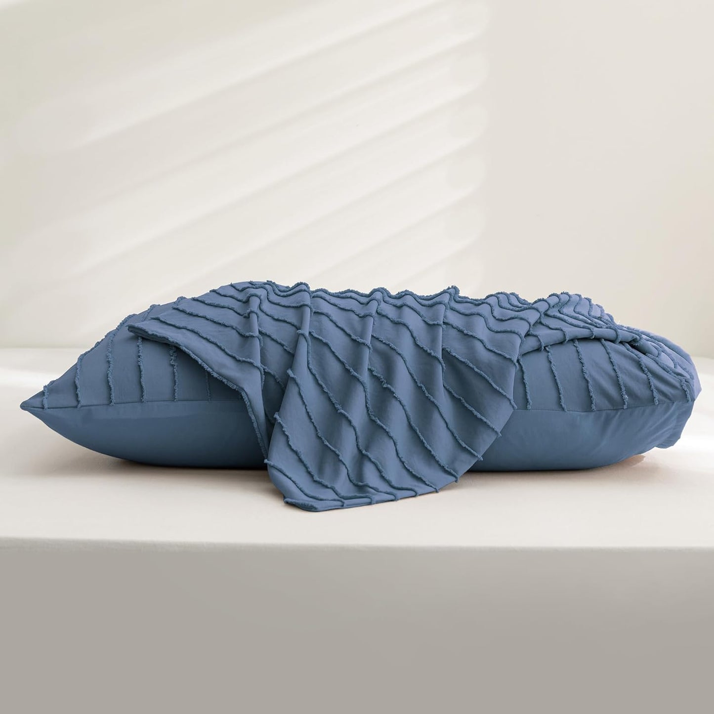 Pillowcases King Size Blue 2 Pack Boho Striped Bed Pillow Covers 20X36In Polyester Envelope Pillow Shams Tufted Bohemian Textured (Pillows Are Not Included)