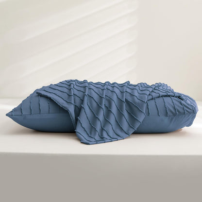 Pillowcases King Size Blue 2 Pack Boho Striped Bed Pillow Covers 20X36In Polyester Envelope Pillow Shams Tufted Bohemian Textured (Pillows Are Not Included)