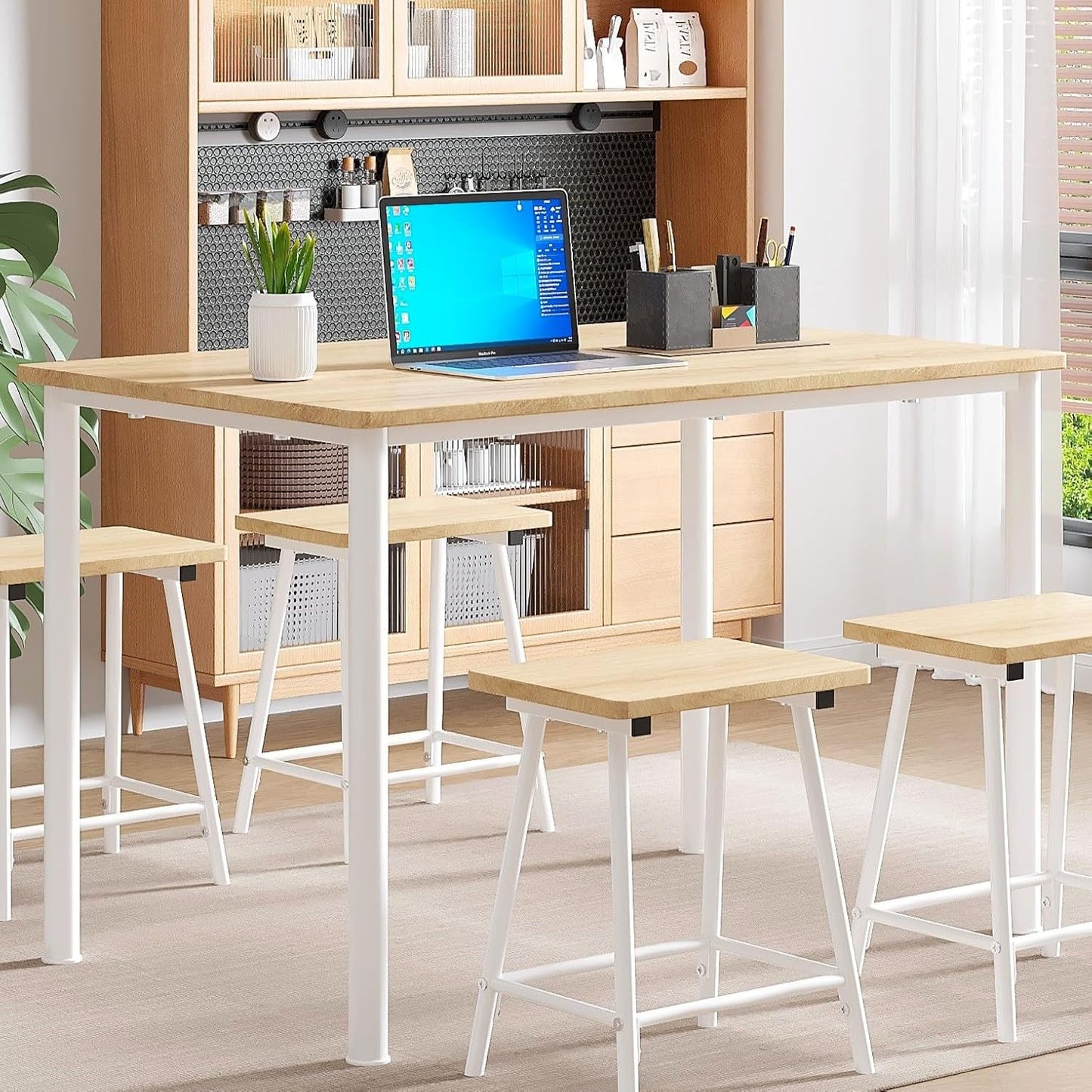 Kitchen Dining Room Table and Chairs for 4, 5-Piece Dinette Sets, Space Saving, Burnished Silver