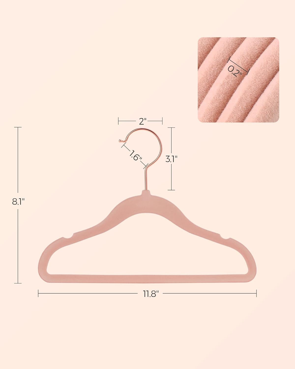Baby Kids Hangers 50 Pack for Closet, 11.8 X 8.1 Inches, Rose Gold 360° Swivel Hooks, Space-Saving Clothes Velvet Hangers for Nursery, Non-Slip, Jelly Pink UCRF027P01