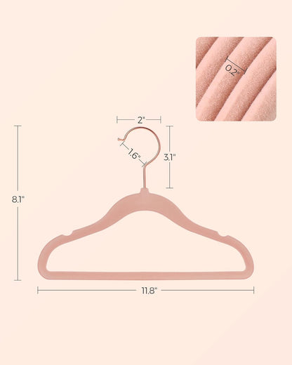 Baby Kids Hangers 50 Pack for Closet, 11.8 X 8.1 Inches, Rose Gold 360° Swivel Hooks, Space-Saving Clothes Velvet Hangers for Nursery, Non-Slip, Jelly Pink UCRF027P01