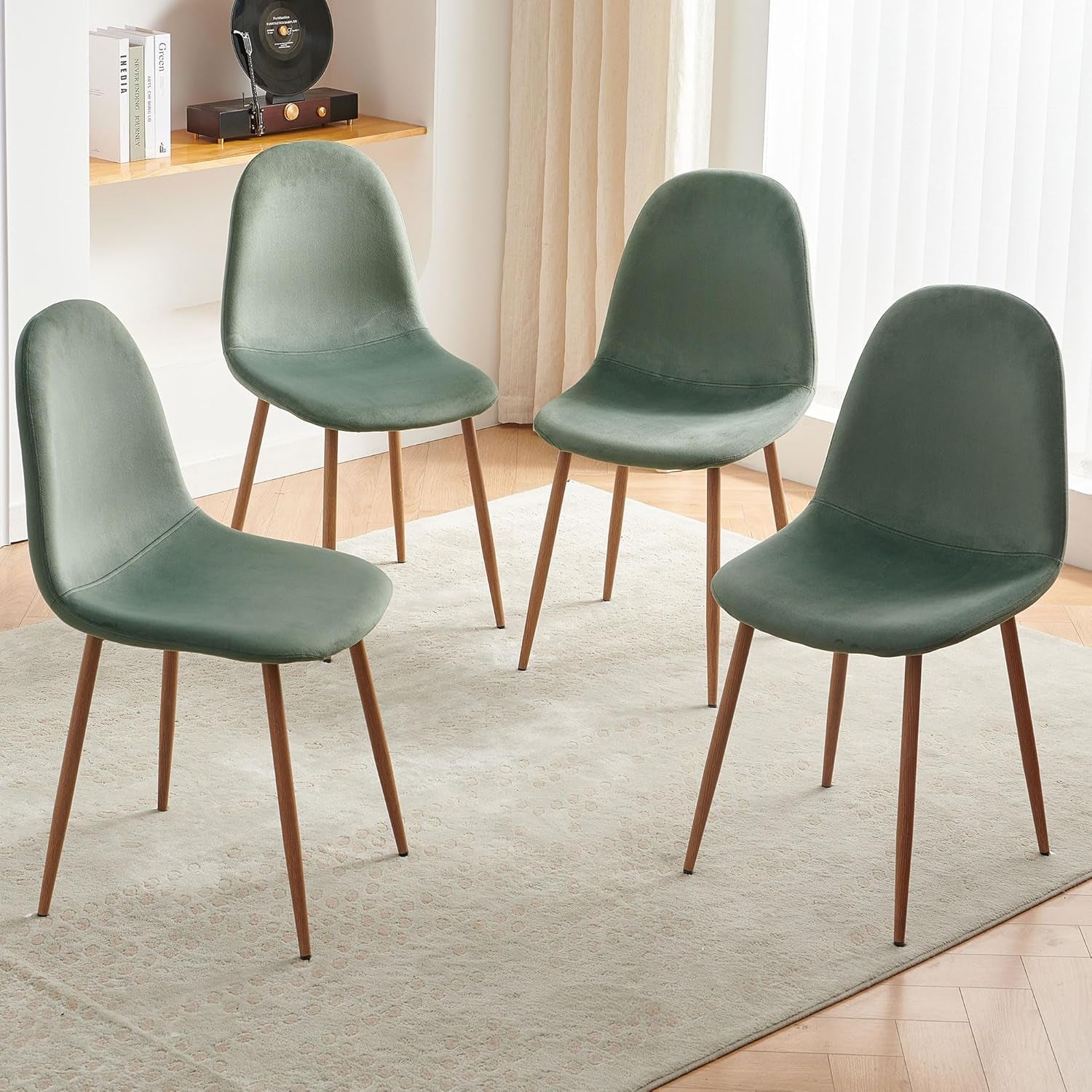 Velvet Dining Chairs Set of 4 - Modern Seating with Metal Legs for Living, Bedroom, Dining Room - Green Chairs, Chair Set for 4