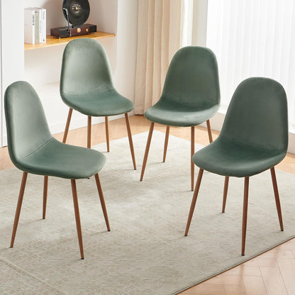 Velvet Dining Chairs Set of 4 - Modern Seating with Metal Legs for Living, Bedroom, Dining Room - Green Chairs, Chair Set for 4
