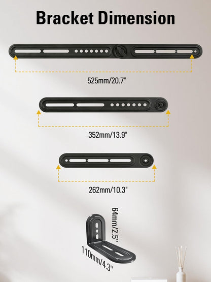 Soundbar Mount Bracket for Mounting above or under TV Fits Most of Sound Bars up to 15 Lbs, with Detachable Long Extension Plates MD5420