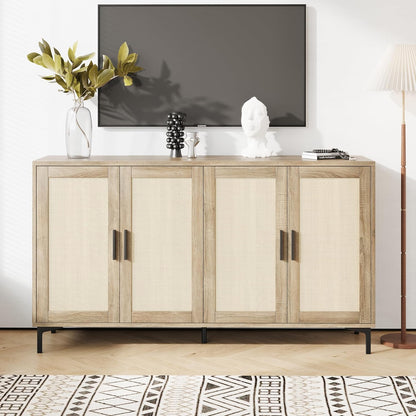 Buffet Cabinet with Storage, 48" Rattan Sideboard with Adjustable Shelves, Modern Coffee Bar Cabinet Console Table with Doors, Credenza for Kitchen, Living Room, Entryway, Dining Room, Wood